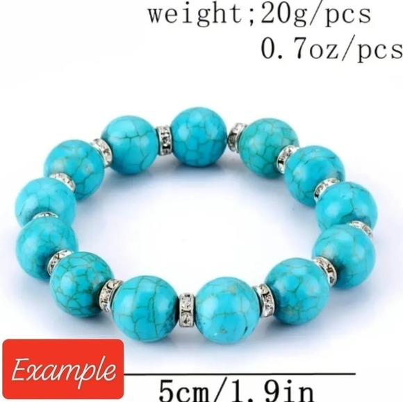Pretty faux turquoise color beaded bracelet with CZ, oblong shape beads - Picture 8 of 10